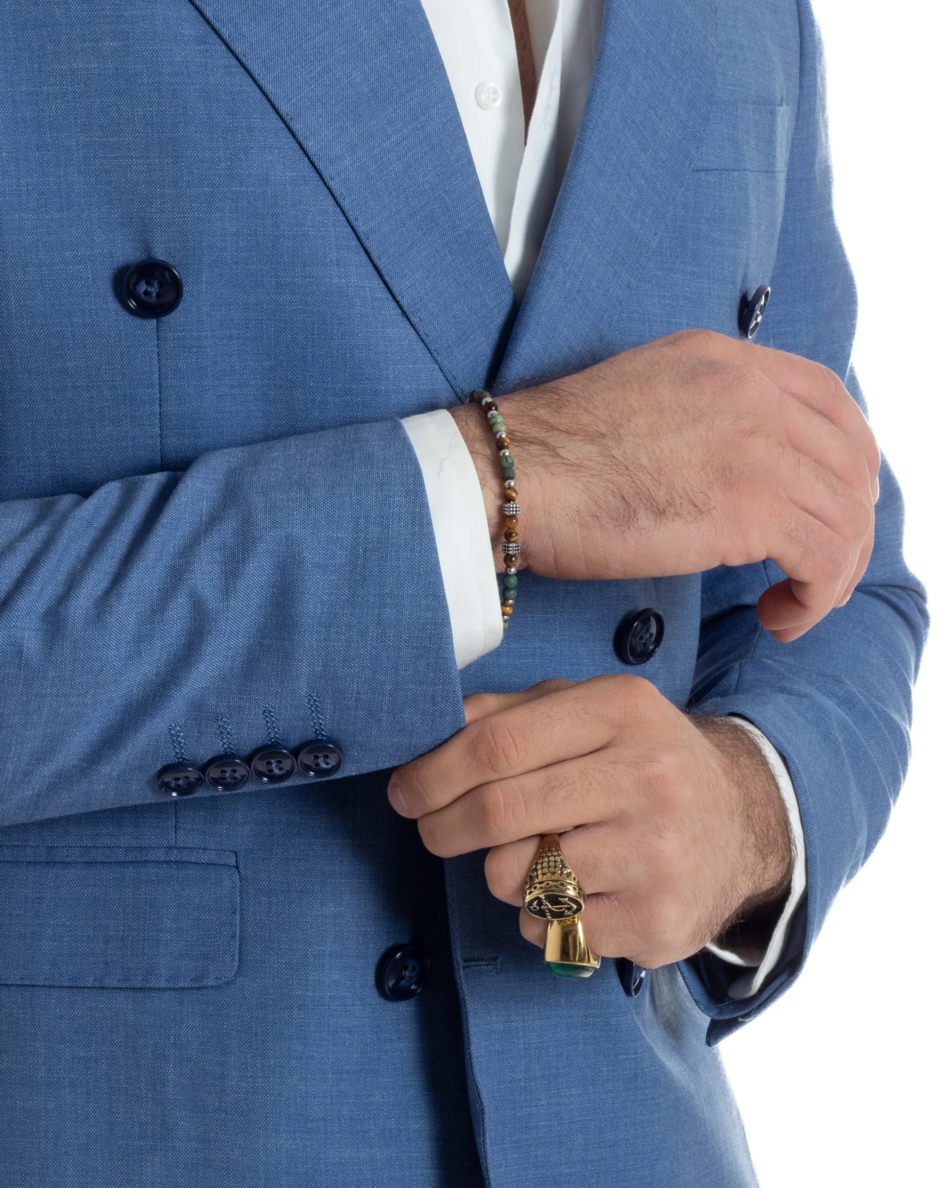 Abito uomo doppiopetto completo viscosa giacca pantaloni elegante blu chiaro melangiato GIOSAL-AE1116A