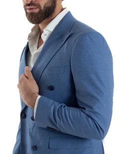 Abito uomo doppiopetto completo viscosa giacca pantaloni elegante blu chiaro melangiato GIOSAL-AE1116A