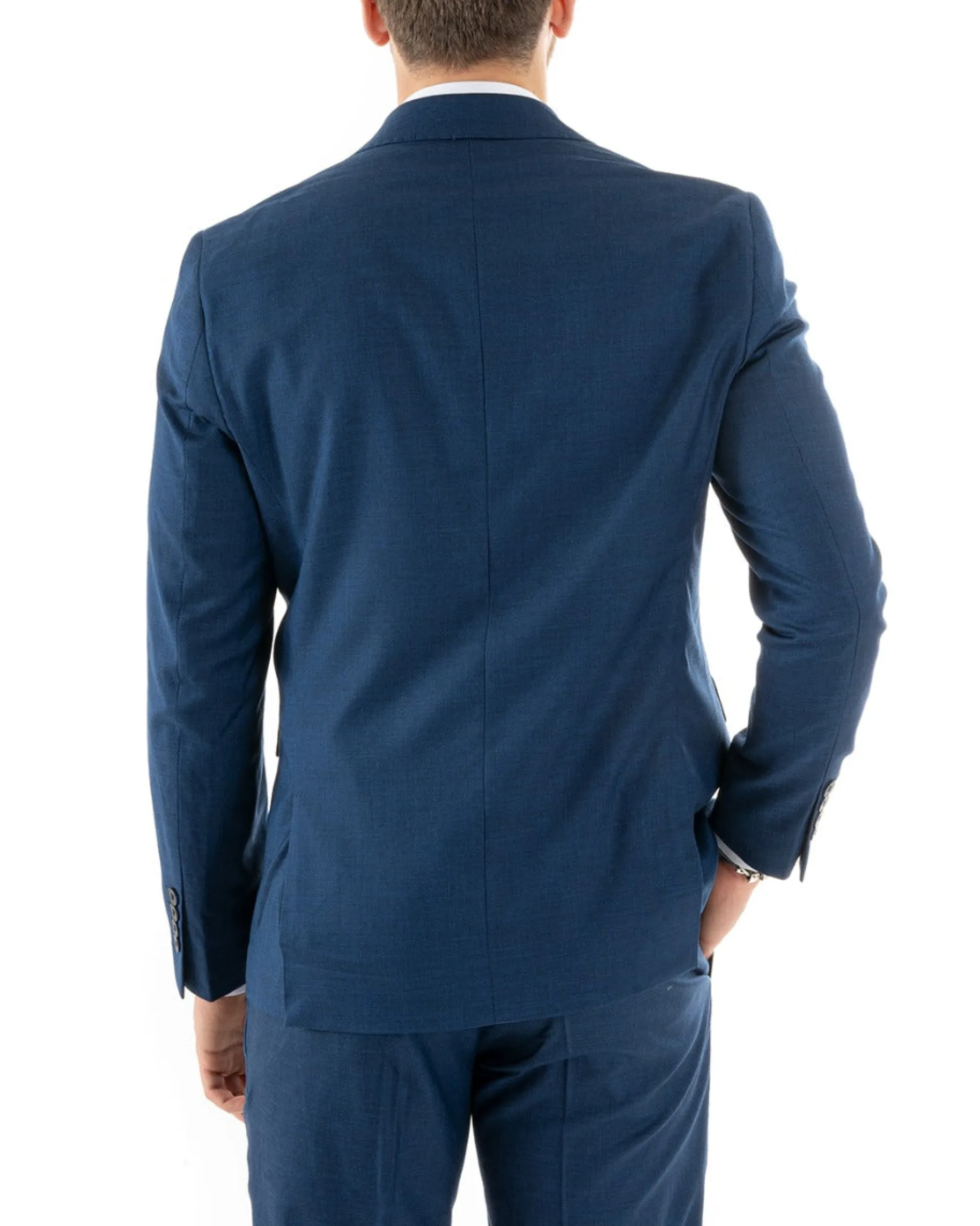 Abito uomo doppiopetto completo viscosa giacca pantaloni elegante blu melangiato GIOSAL-OU2257A