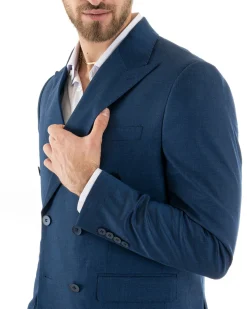 Abito uomo doppiopetto completo viscosa giacca pantaloni elegante blu melangiato GIOSAL-OU2257A