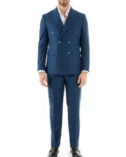 Abito uomo doppiopetto completo viscosa giacca pantaloni elegante blu melangiato GIOSAL-OU2257A