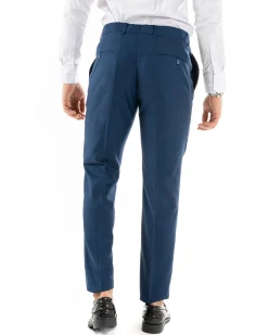 Abito uomo doppiopetto completo viscosa giacca pantaloni elegante blu melangiato GIOSAL-OU2257A
