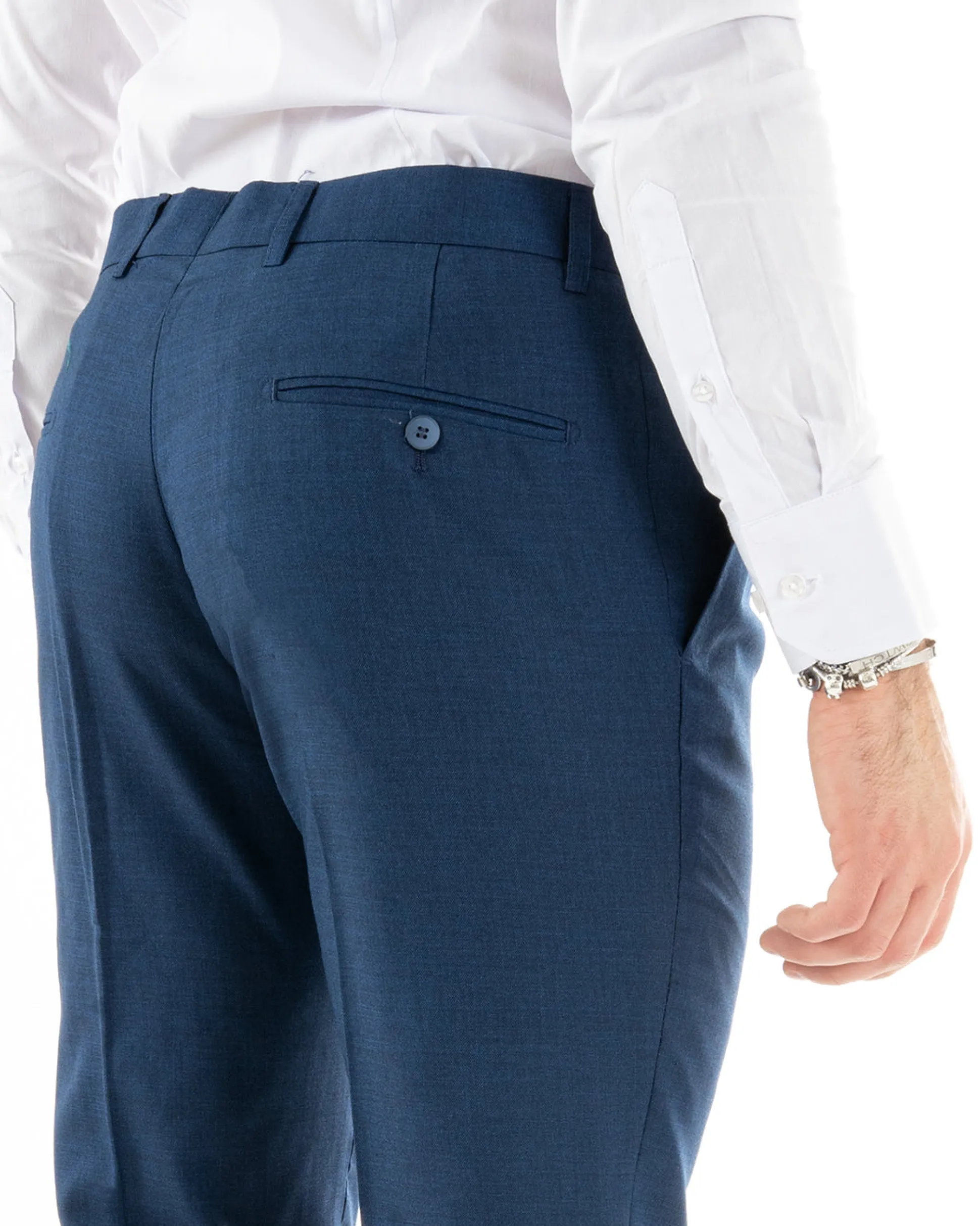 Abito uomo doppiopetto completo viscosa giacca pantaloni elegante blu melangiato GIOSAL-OU2257A