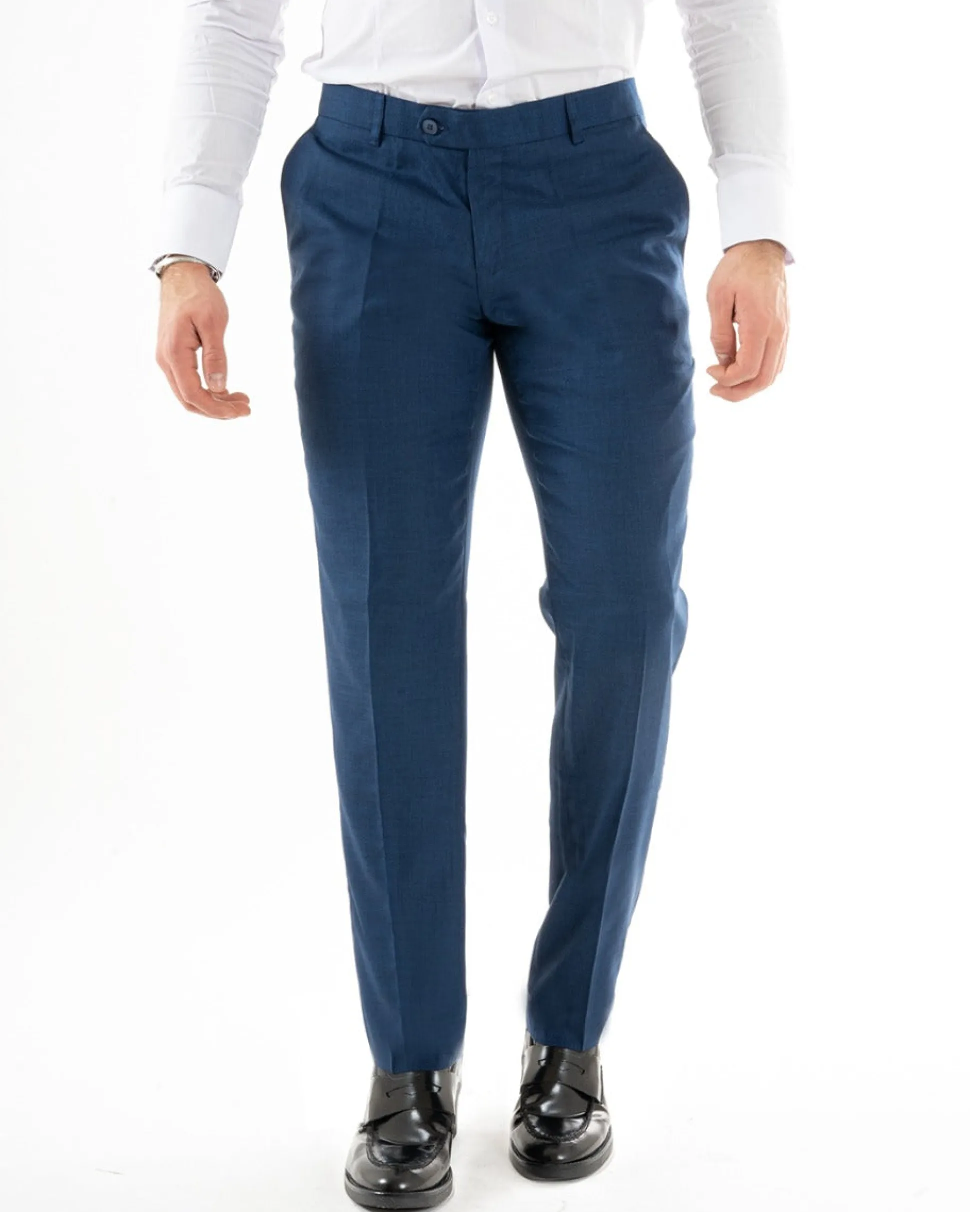 Abito uomo doppiopetto completo viscosa giacca pantaloni elegante blu melangiato GIOSAL-OU2257A