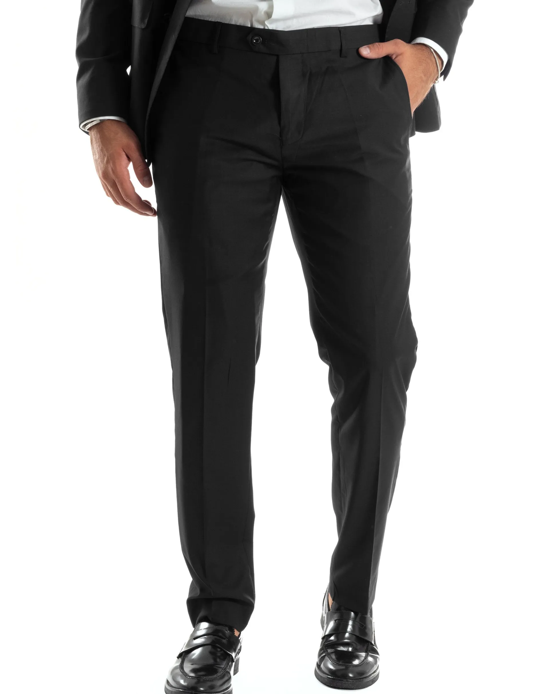 Abito uomo doppiopetto completo viscosa giacca pantaloni elegante nero GIOSAL-AE1065A