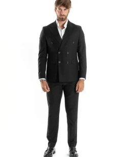 Abito uomo doppiopetto completo viscosa giacca pantaloni elegante nero GIOSAL-AE1065A