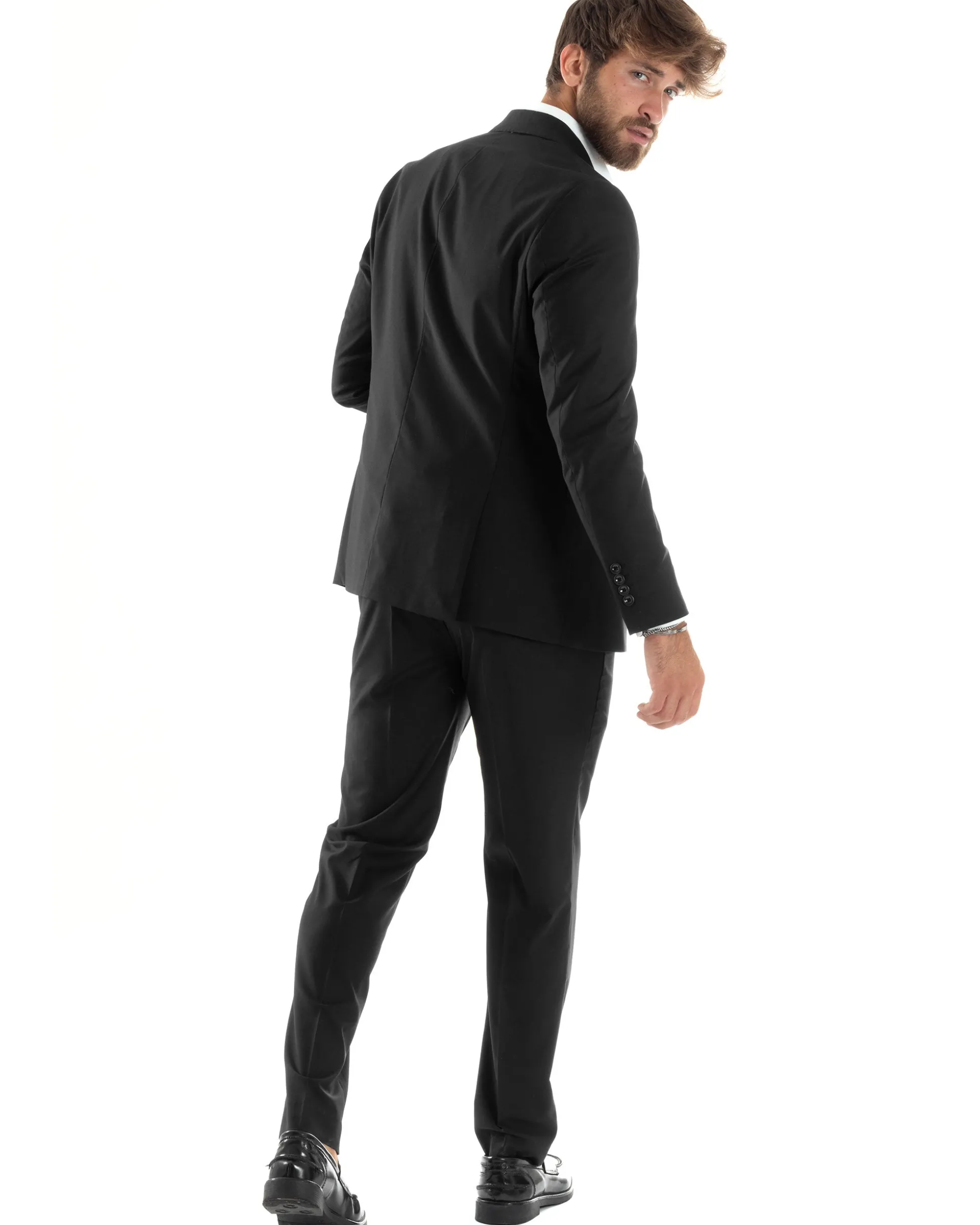 Abito uomo doppiopetto completo viscosa giacca pantaloni elegante nero GIOSAL-AE1065A