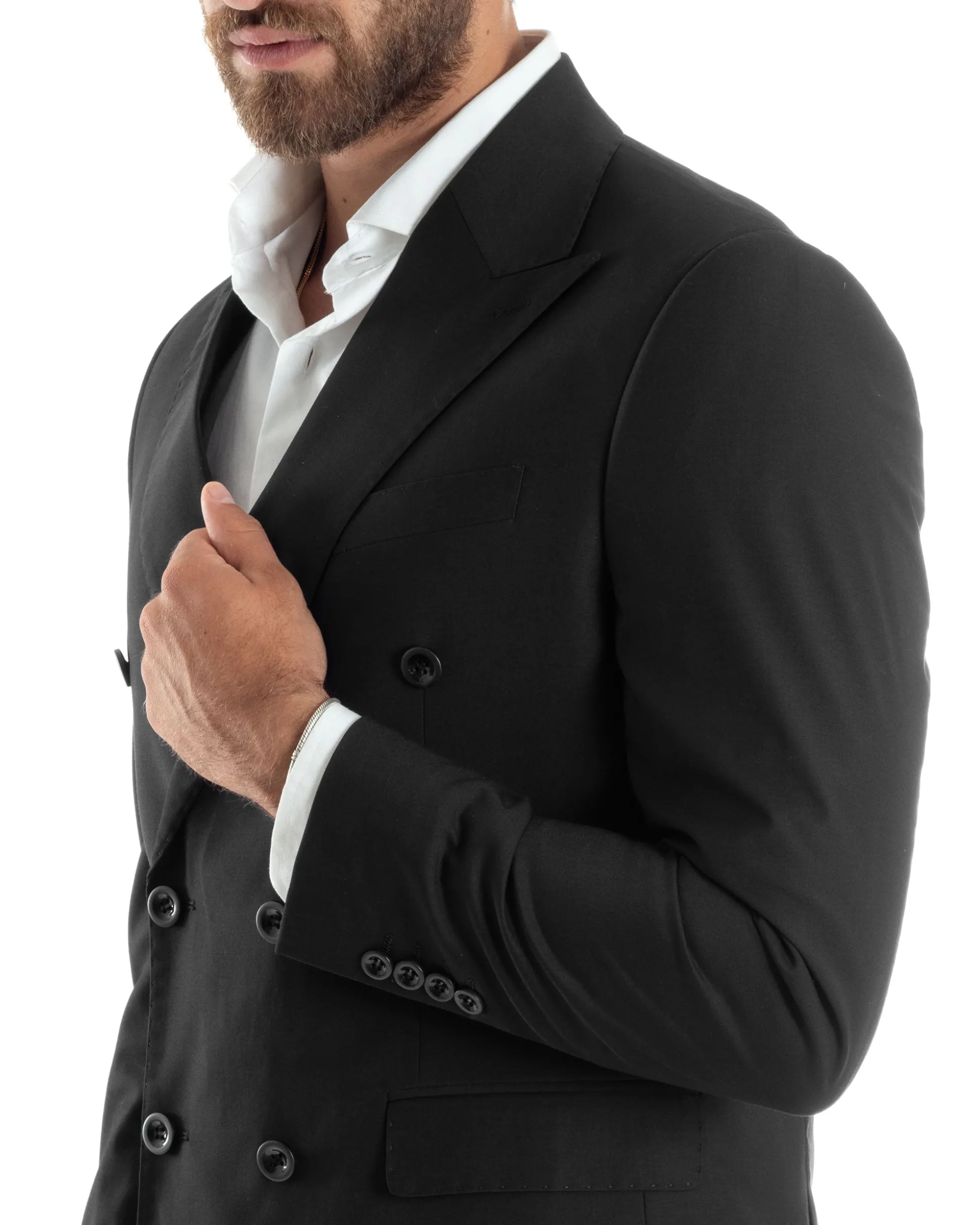 Abito uomo doppiopetto completo viscosa giacca pantaloni elegante nero GIOSAL-AE1065A