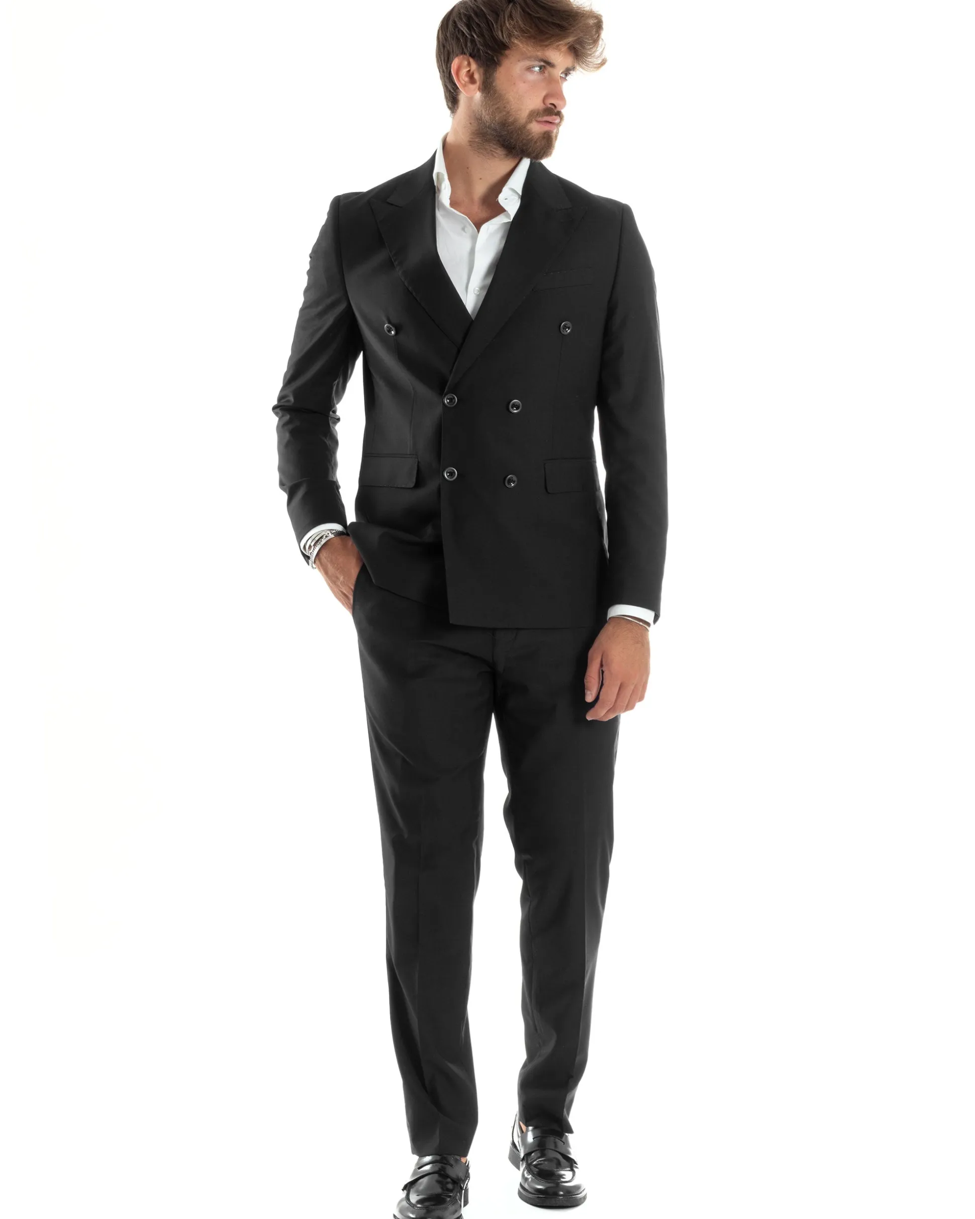 Abito uomo doppiopetto completo viscosa giacca pantaloni elegante nero GIOSAL-AE1065A