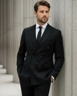 Abito uomo doppiopetto completo viscosa giacca pantaloni elegante nero GIOSAL-AE1065A
