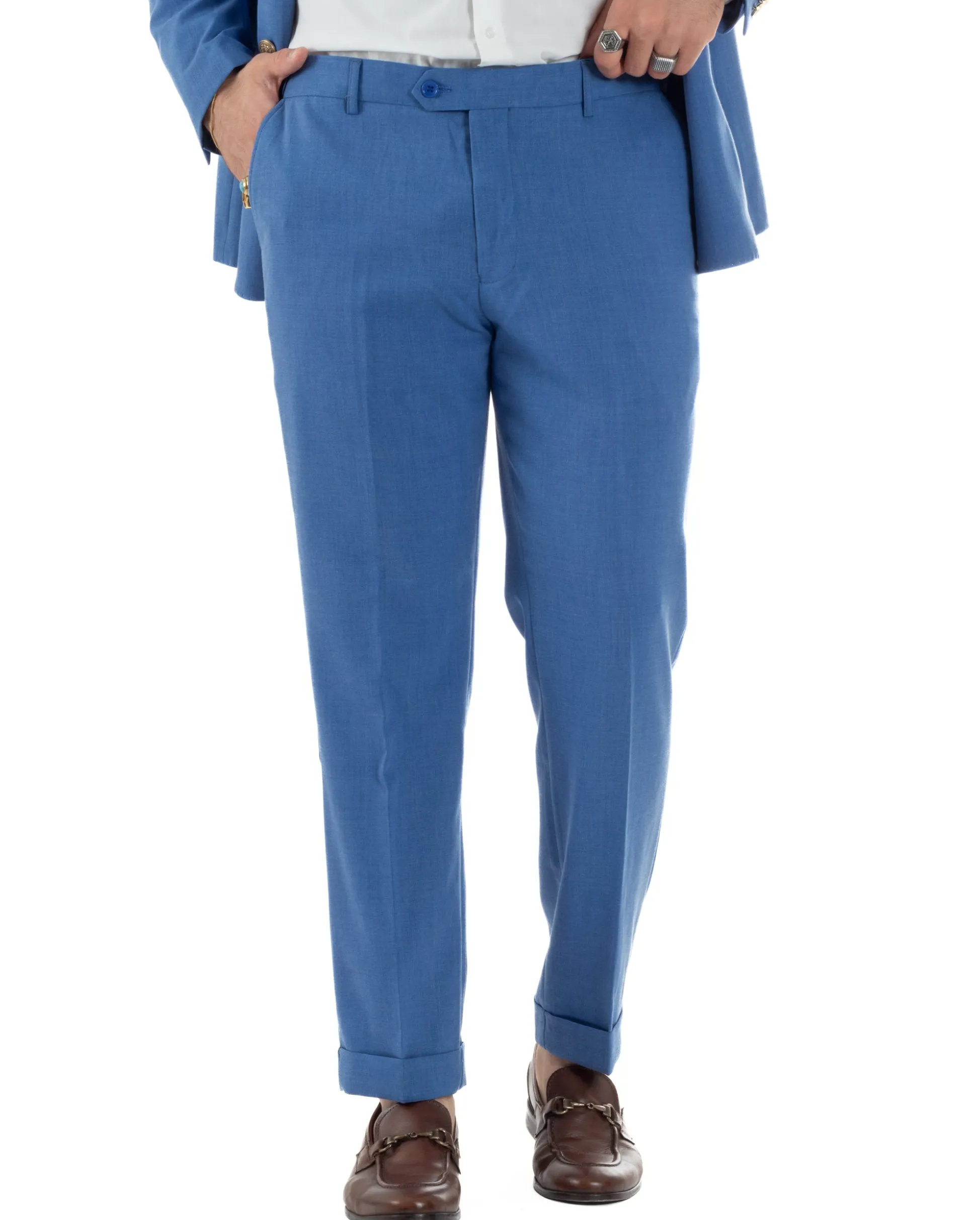 Abito uomo doppiopetto completo giacca pantaloni bottoni metallo blu royal melangiato GIOSAL-AE1204A