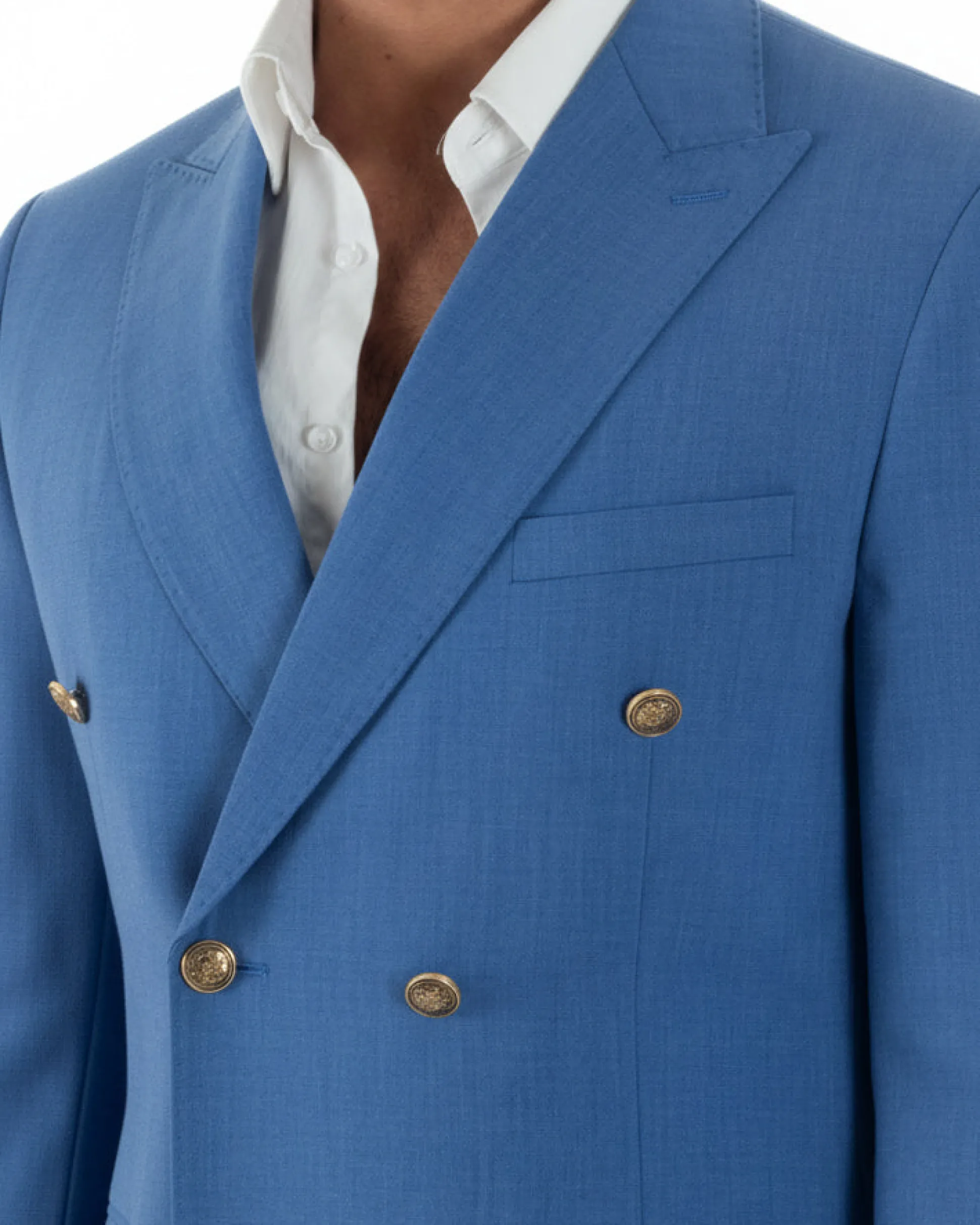 Abito uomo doppiopetto completo giacca pantaloni bottoni metallo blu royal melangiato GIOSAL-AE1204A
