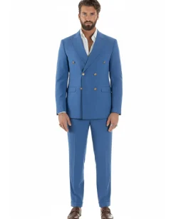 Abito uomo doppiopetto completo giacca pantaloni bottoni metallo blu royal melangiato GIOSAL-AE1204A