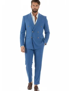 Abito uomo doppiopetto completo giacca pantaloni bottoni metallo blu royal melangiato GIOSAL-AE1204A