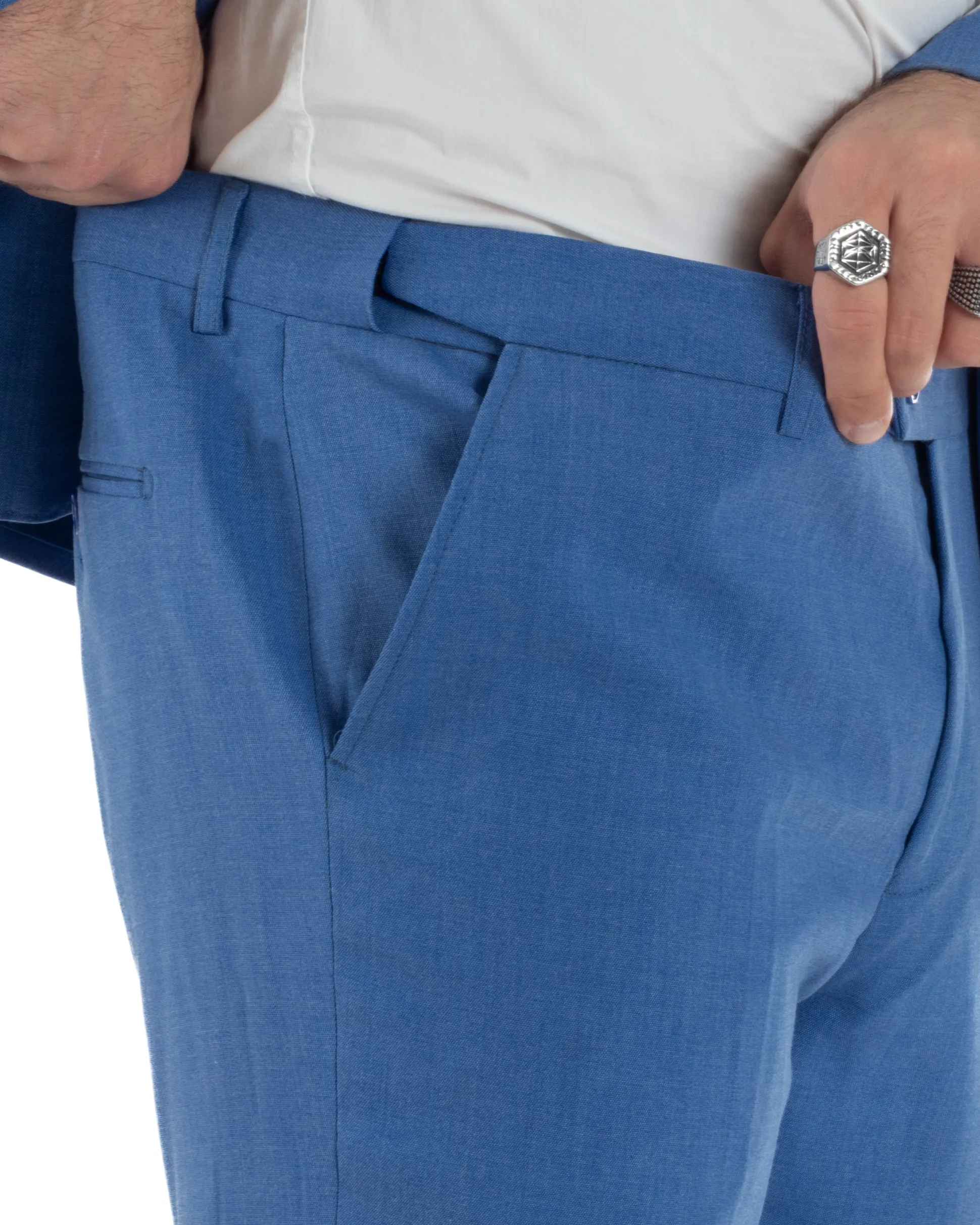 Abito uomo doppiopetto completo giacca pantaloni bottoni metallo blu royal melangiato GIOSAL-AE1204A
