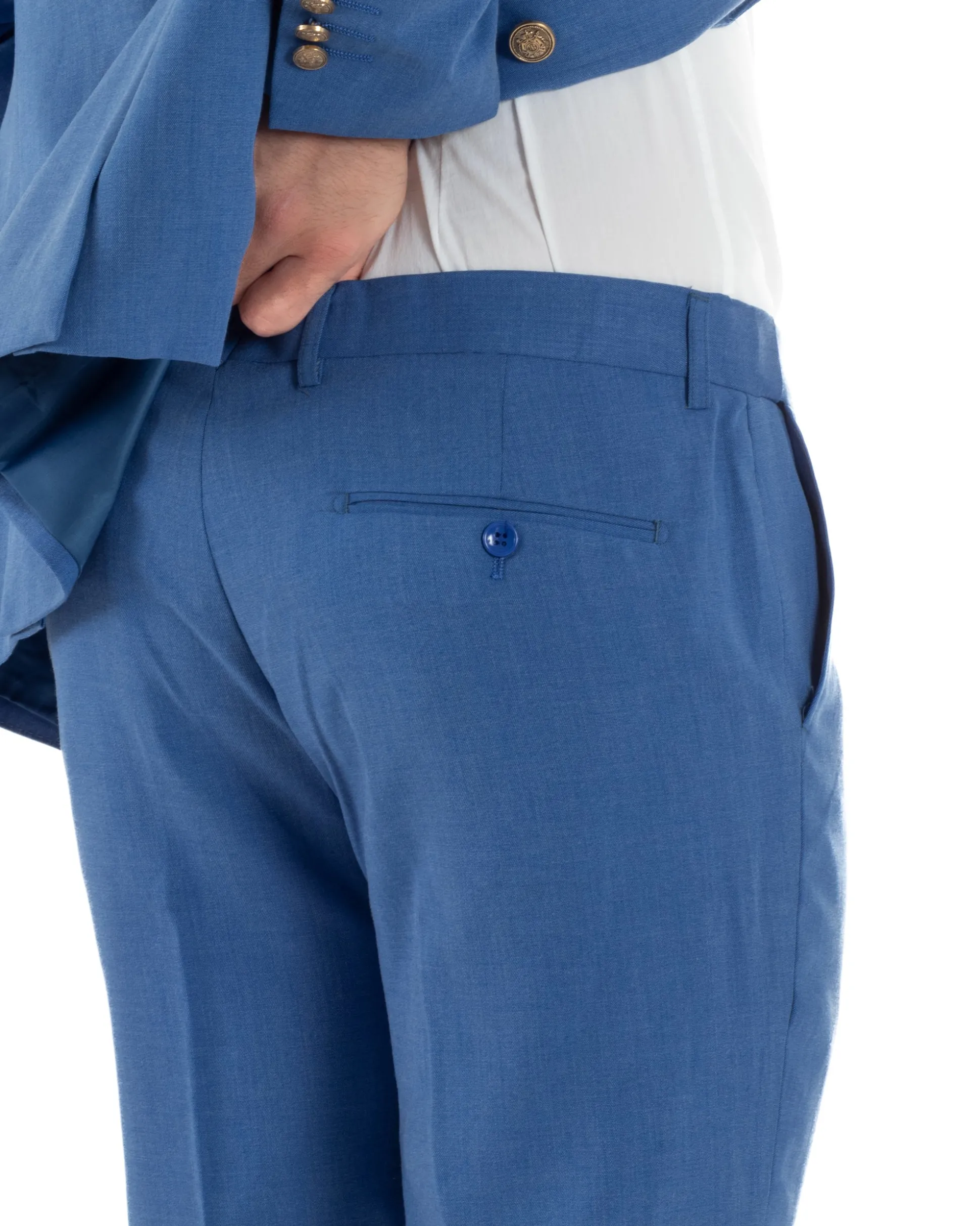 Abito uomo doppiopetto completo giacca pantaloni bottoni metallo blu royal melangiato GIOSAL-AE1204A