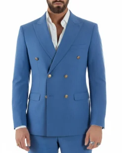 Abito uomo doppiopetto completo giacca pantaloni bottoni metallo blu royal melangiato GIOSAL-AE1204A