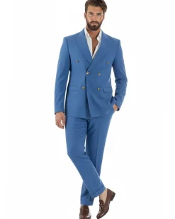 Abito uomo doppiopetto completo giacca pantaloni bottoni metallo blu royal melangiato GIOSAL-AE1204A