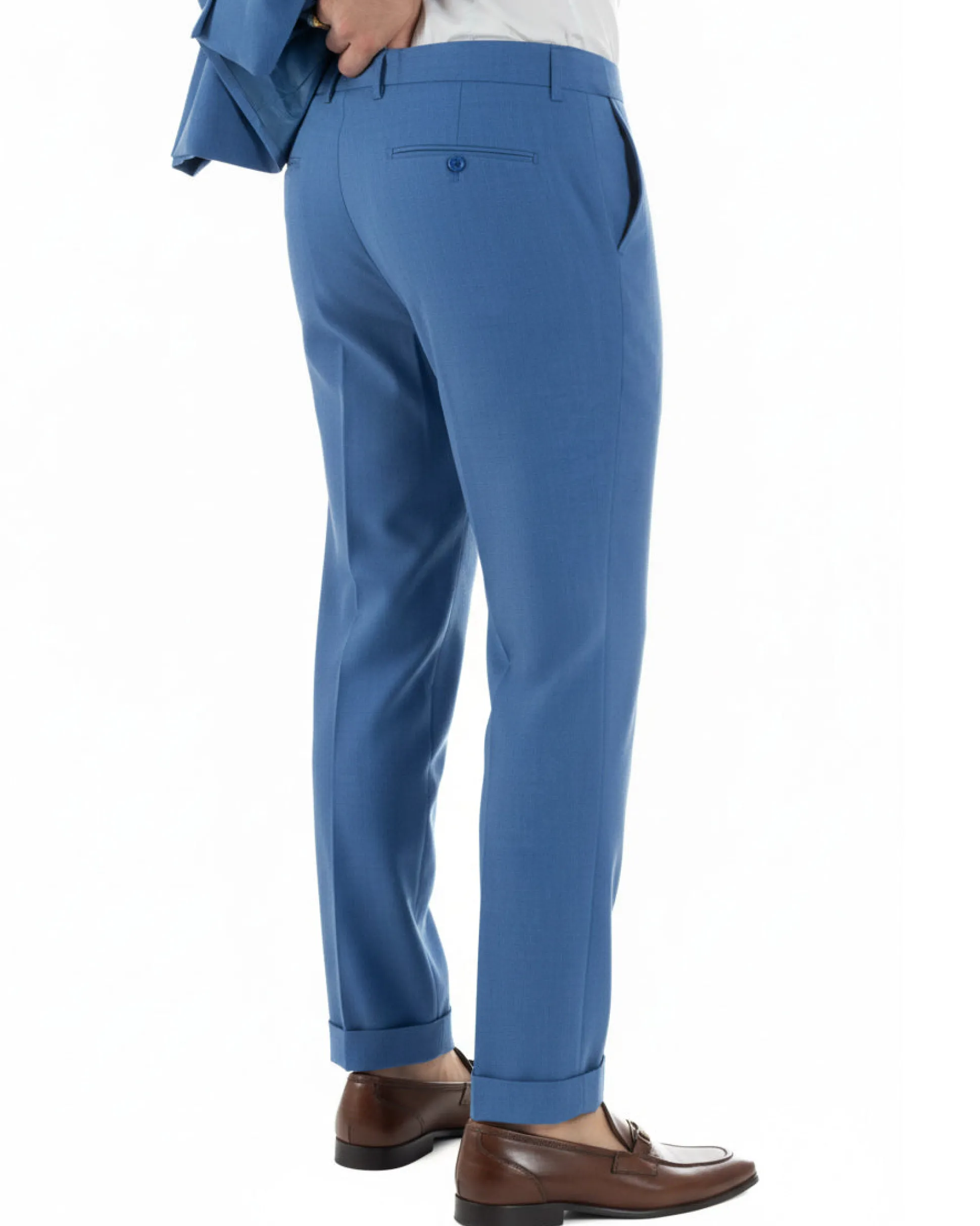 Abito uomo doppiopetto completo giacca pantaloni bottoni metallo blu royal melangiato GIOSAL-AE1204A