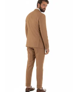 Abito uomo doppiopetto completo giacca pantaloni bottoni metallo camel melangiato GIOSAL-AE1205A