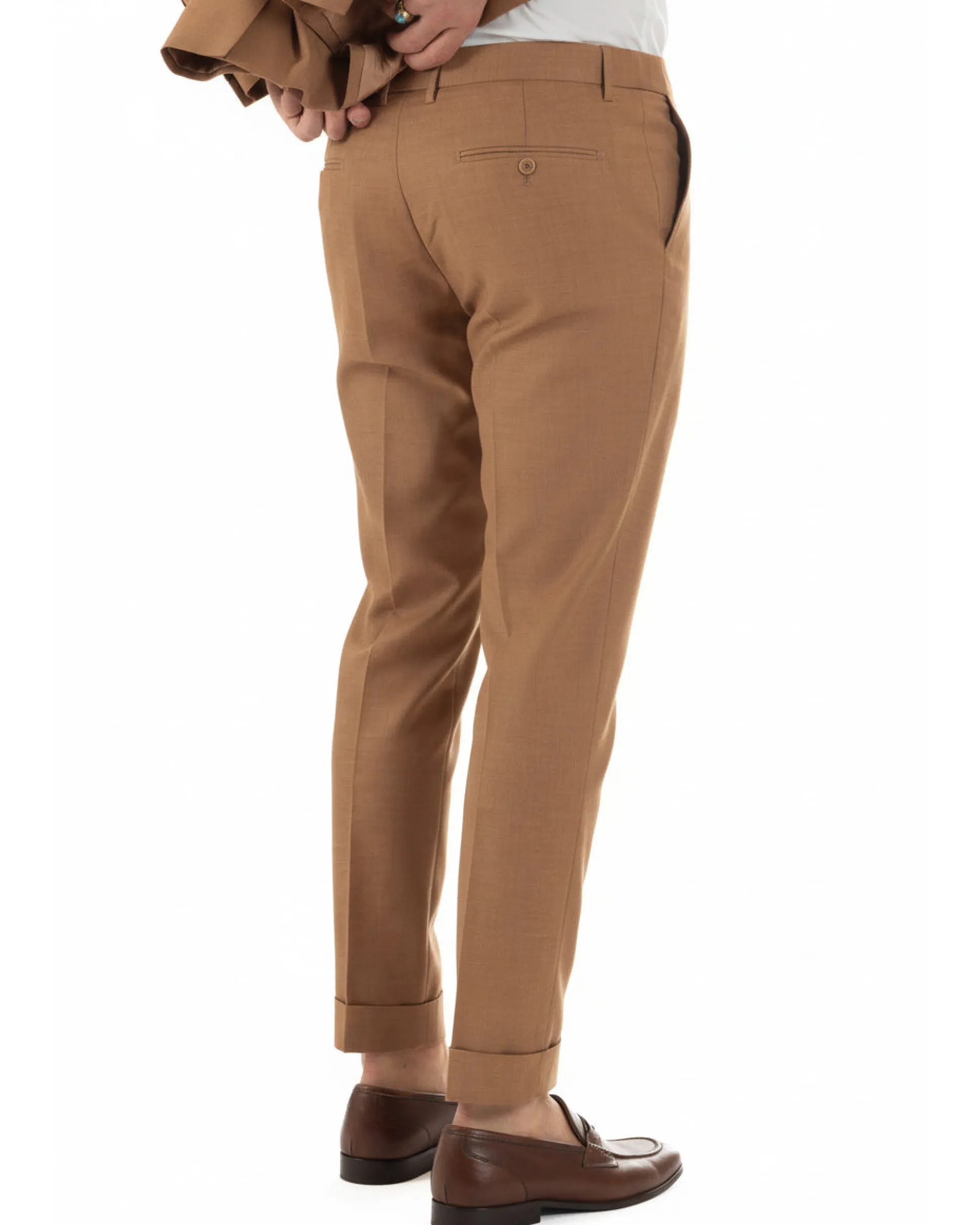 Abito uomo doppiopetto completo giacca pantaloni bottoni metallo camel melangiato GIOSAL-AE1205A