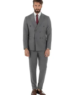 Abito uomo doppiopetto completo viscosa giacca pantaloni elegante grigio GIOSAL-AE1210A