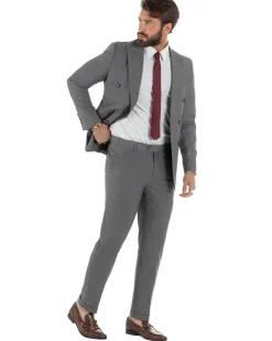Abito uomo doppiopetto completo viscosa giacca pantaloni elegante grigio GIOSAL-AE1210A