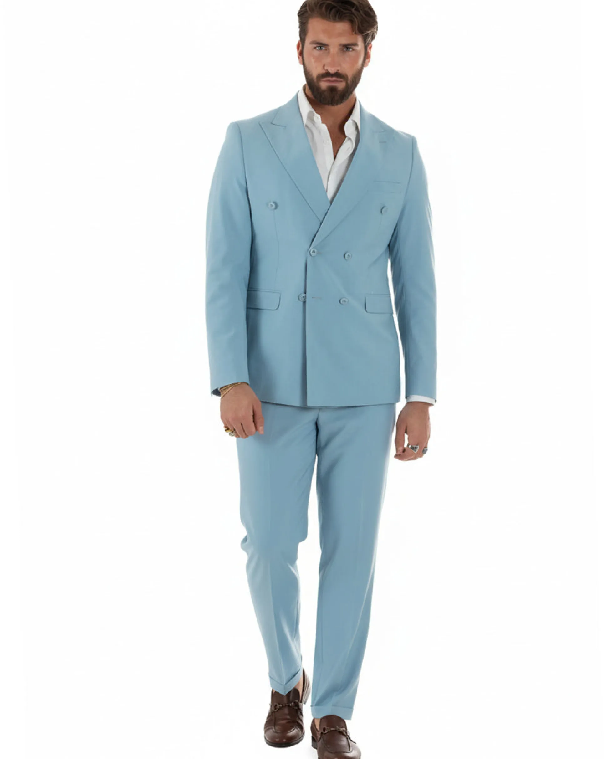 Abito uomo doppiopetto completo viscosa giacca pantaloni elegante polvere GIOSAL-AE1208A
