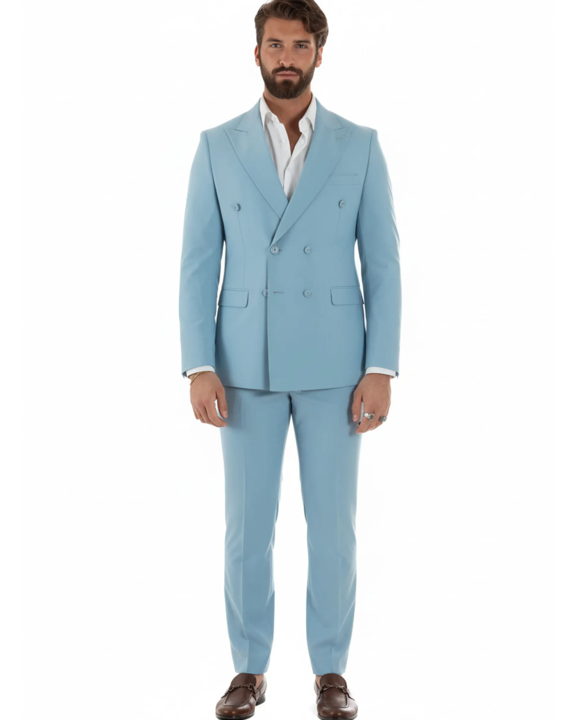 Abito uomo doppiopetto completo viscosa giacca pantaloni elegante polvere GIOSAL-AE1208A