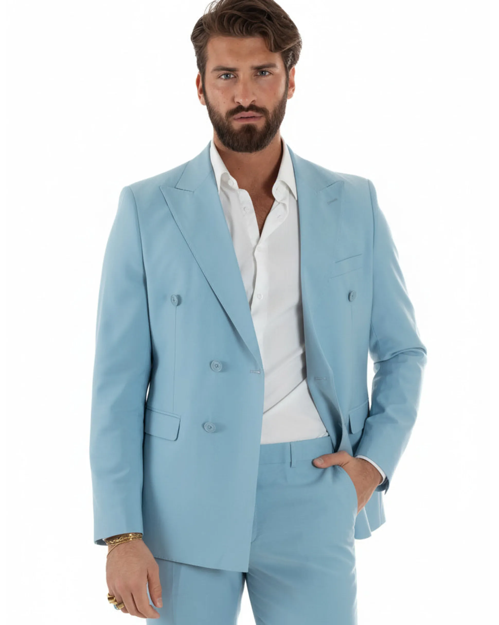 Abito uomo doppiopetto completo viscosa giacca pantaloni elegante polvere GIOSAL-AE1208A