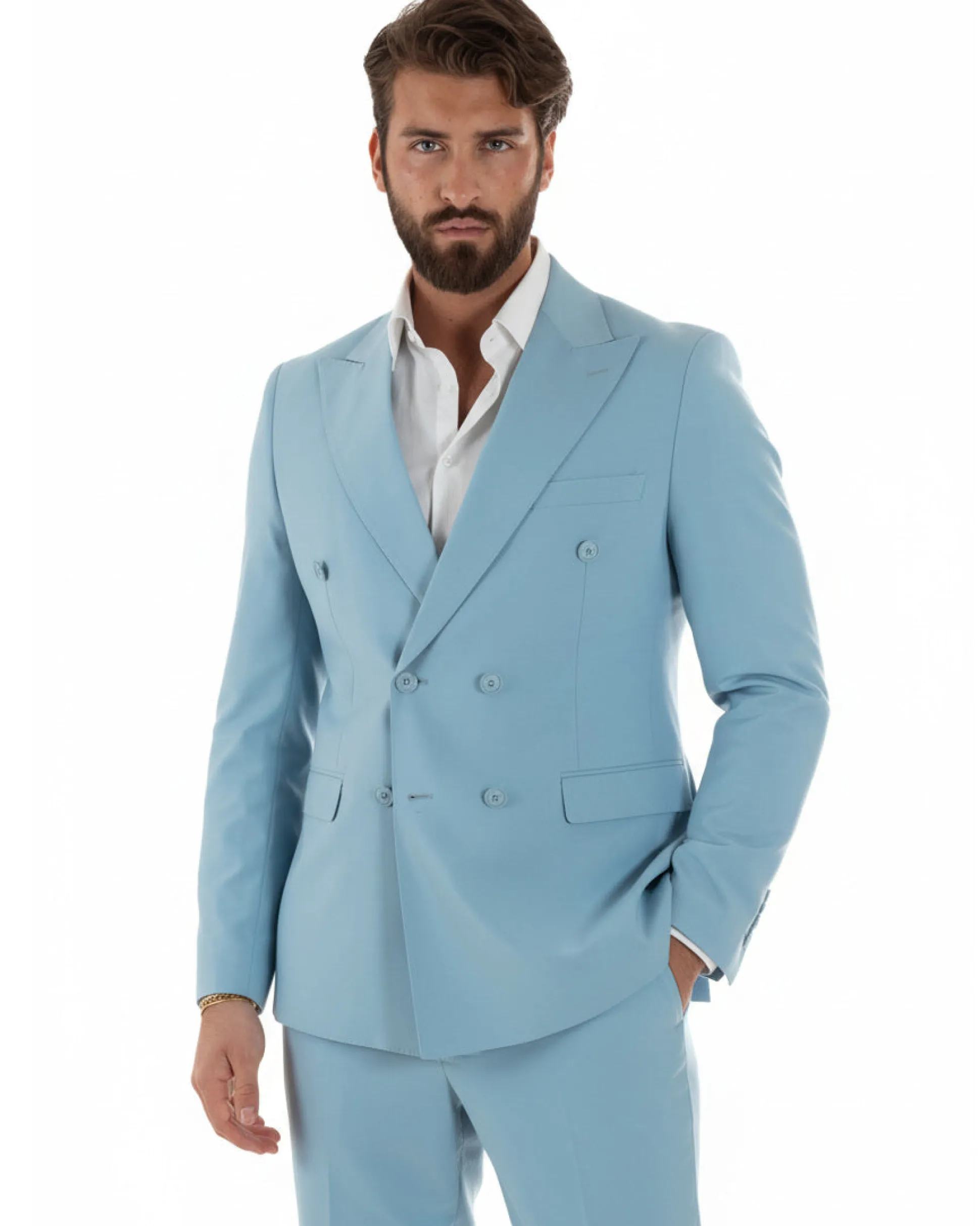 Abito uomo doppiopetto completo viscosa giacca pantaloni elegante polvere GIOSAL-AE1208A