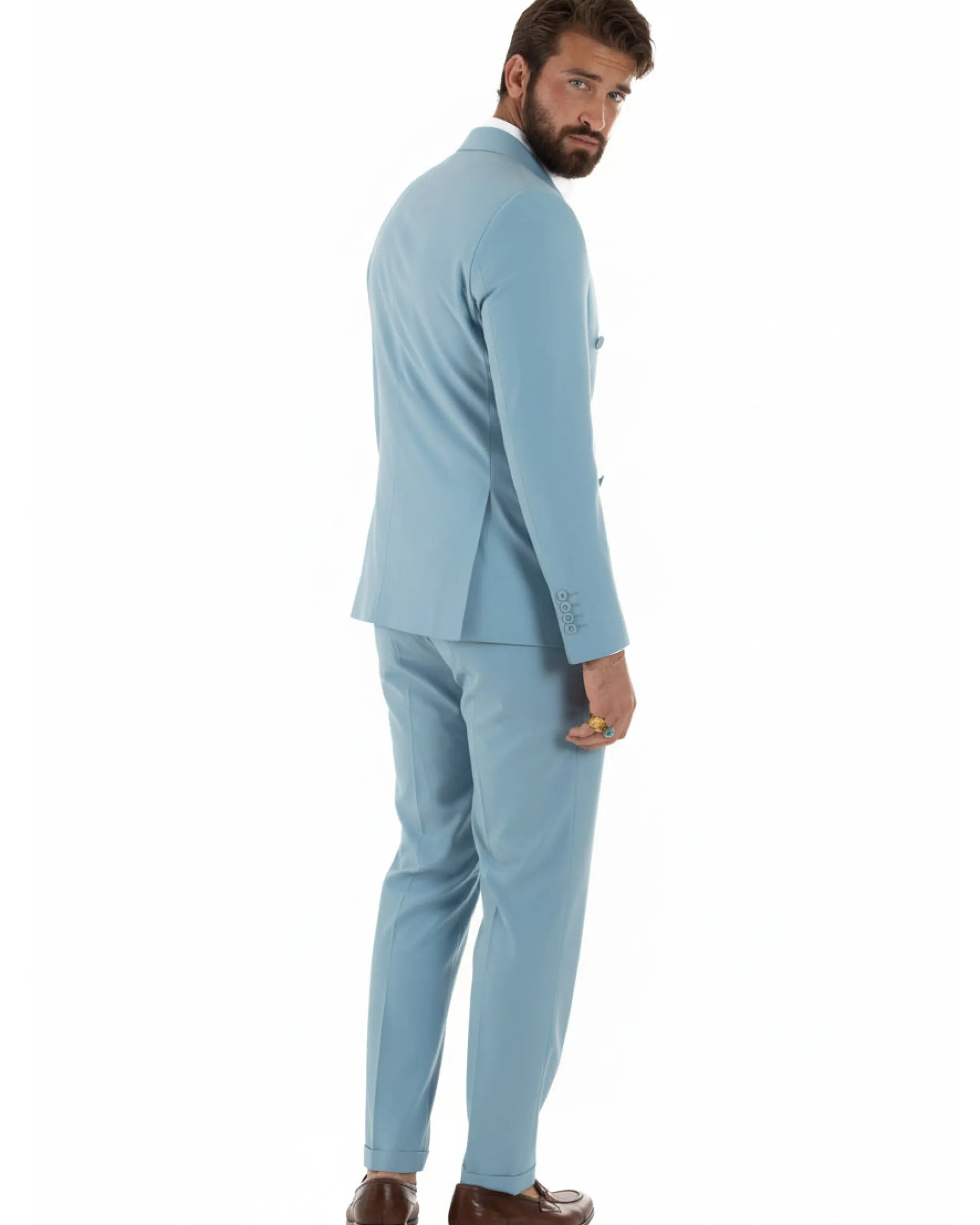 Abito uomo doppiopetto completo viscosa giacca pantaloni elegante polvere GIOSAL-AE1208A
