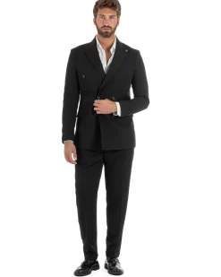 Abito uomo doppiopetto completo giacca pantaloni fibbia pinces nero GIOSAL-AE1249A