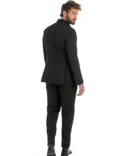 Abito uomo doppiopetto completo giacca pantaloni fibbia pinces nero GIOSAL-AE1249A