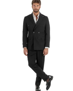 Abito uomo doppiopetto completo giacca pantaloni fibbia pinces nero GIOSAL-AE1249A