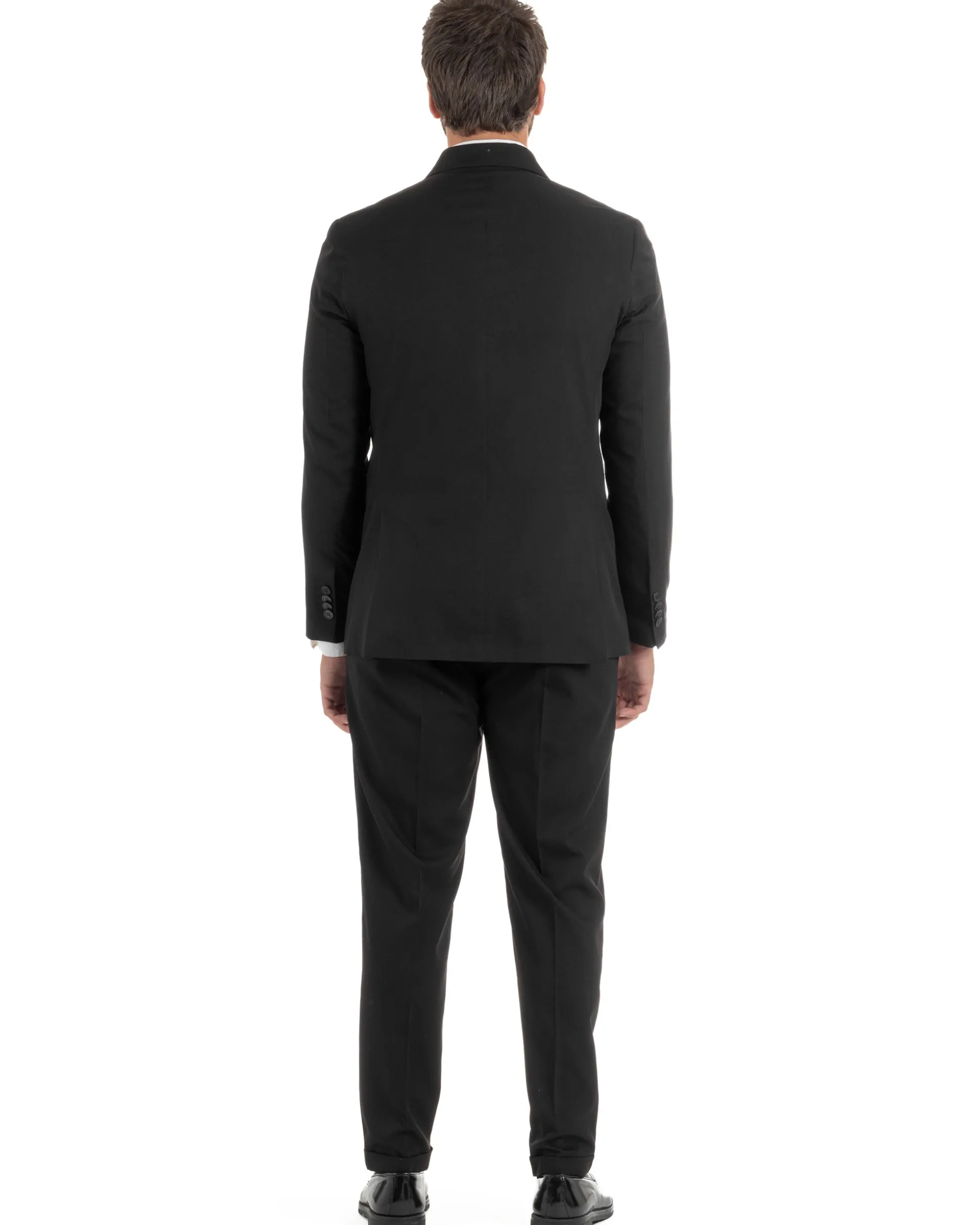 Abito uomo doppiopetto completo giacca pantaloni fibbia pinces nero GIOSAL-AE1249A