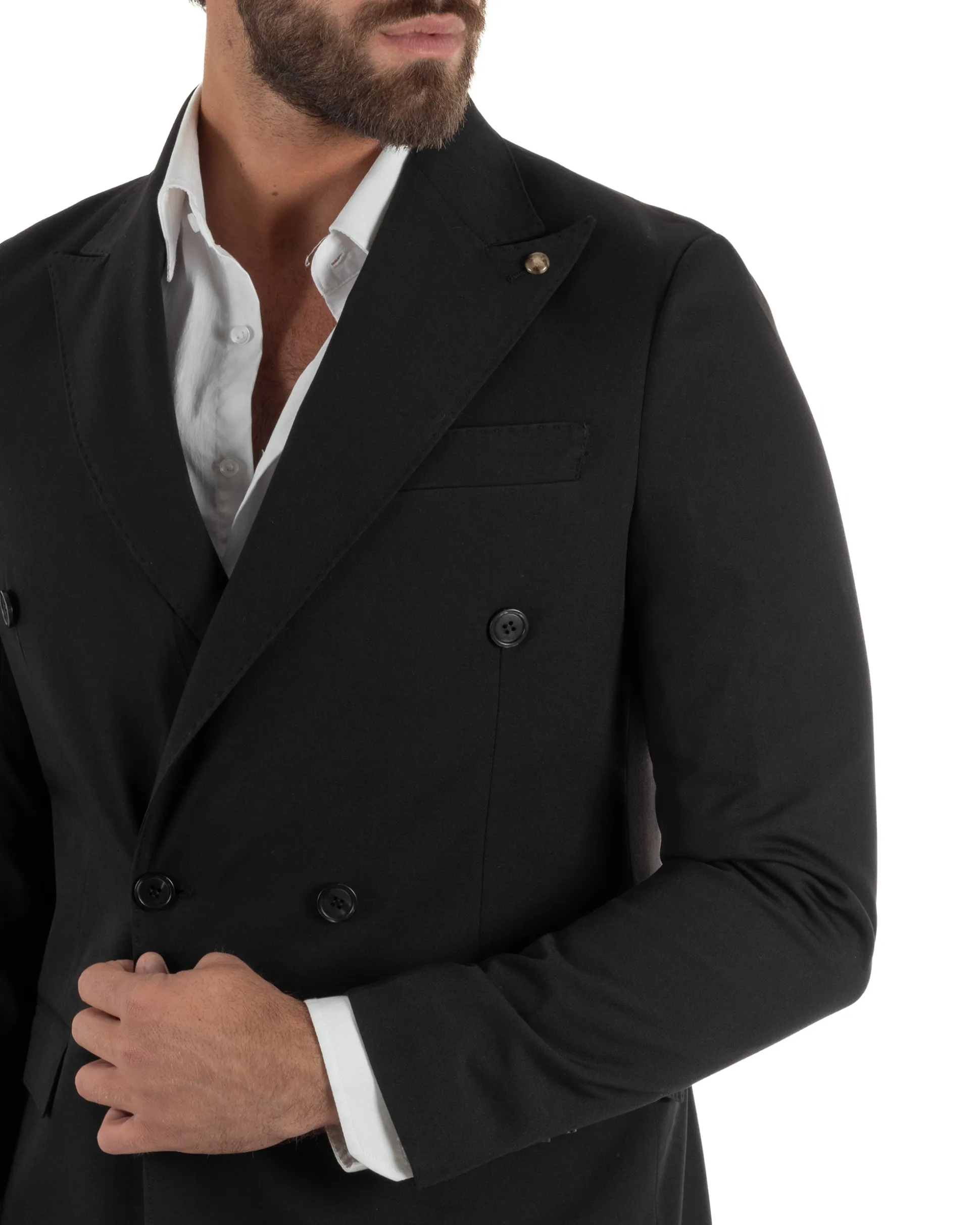 Abito uomo doppiopetto completo giacca pantaloni fibbia pinces nero GIOSAL-AE1249A