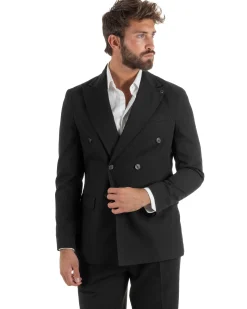 Abito uomo doppiopetto completo giacca pantaloni baggy pinces nero GIOSAL-AE1251A