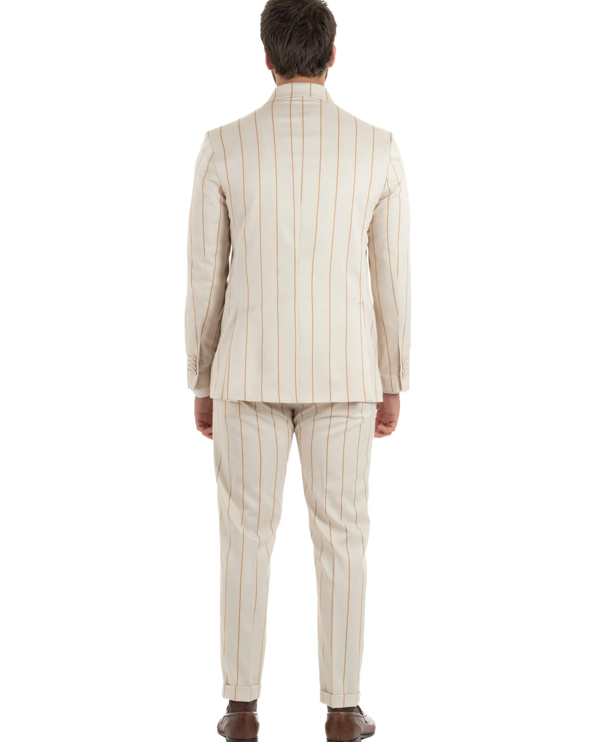 Abito uomo doppiopetto completo gessato giacca pantaloni riga larga beige GIOSAL-AE1257A