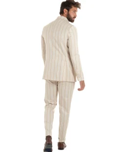 Abito uomo doppiopetto completo gessato giacca pantaloni riga larga beige GIOSAL-AE1257A