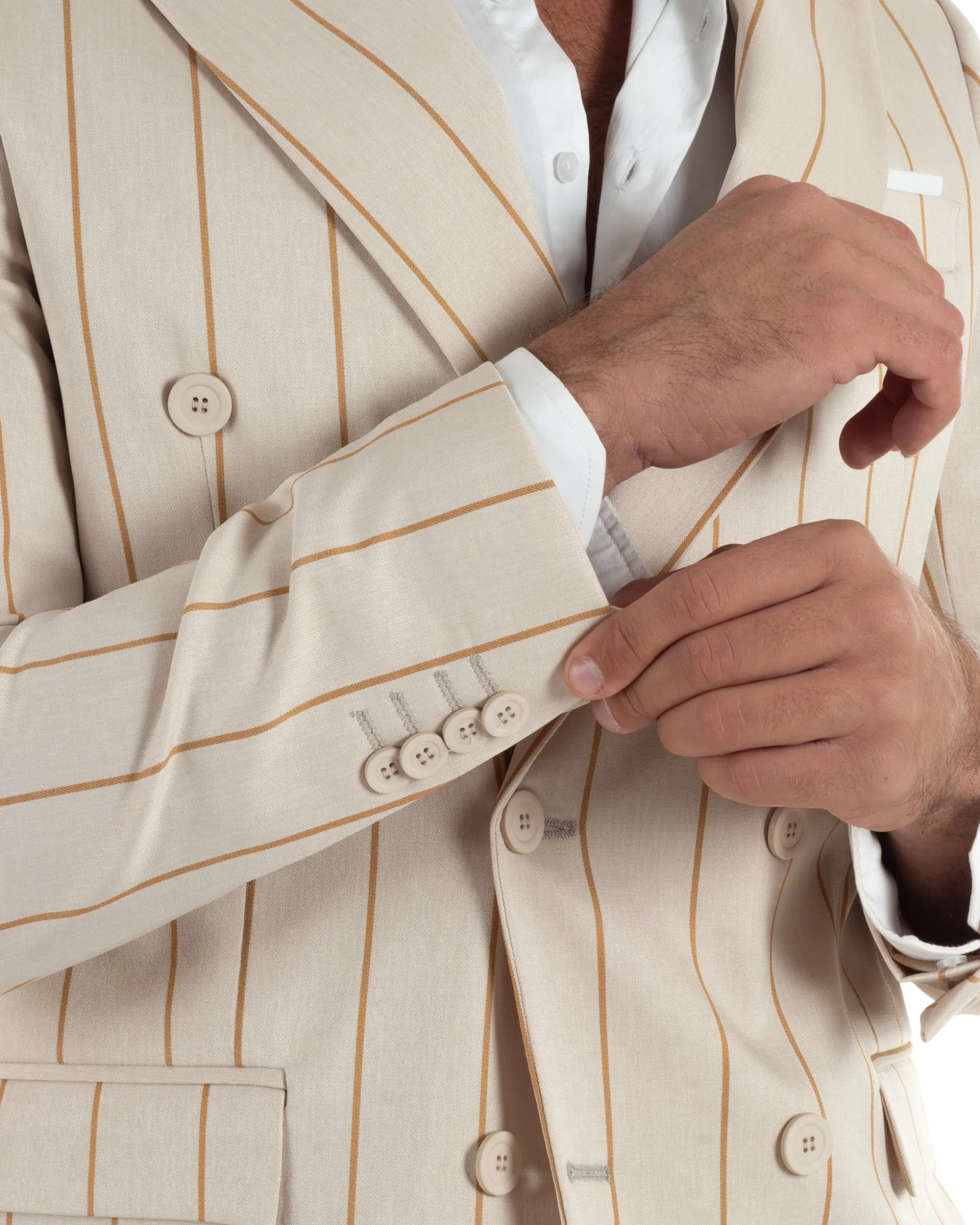 Abito uomo doppiopetto completo gessato giacca pantaloni riga larga beige GIOSAL-AE1257A