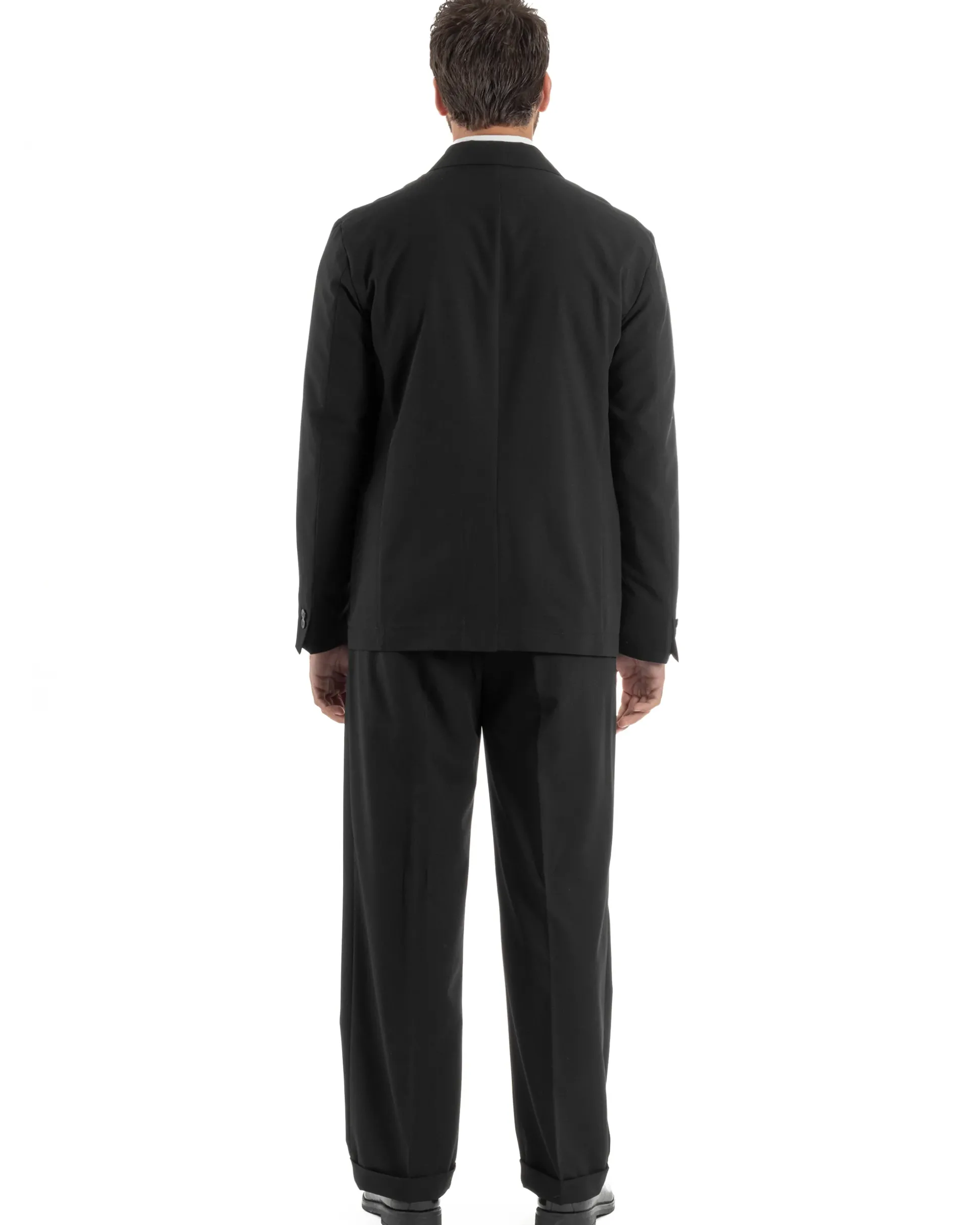 Abito uomo doppiopetto completo giacca 2 bottoni pantaloni baggy nero BlackSunday AE1263A