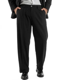 Abito uomo doppiopetto completo giacca 2 bottoni pantaloni baggy nero BlackSunday AE1263A