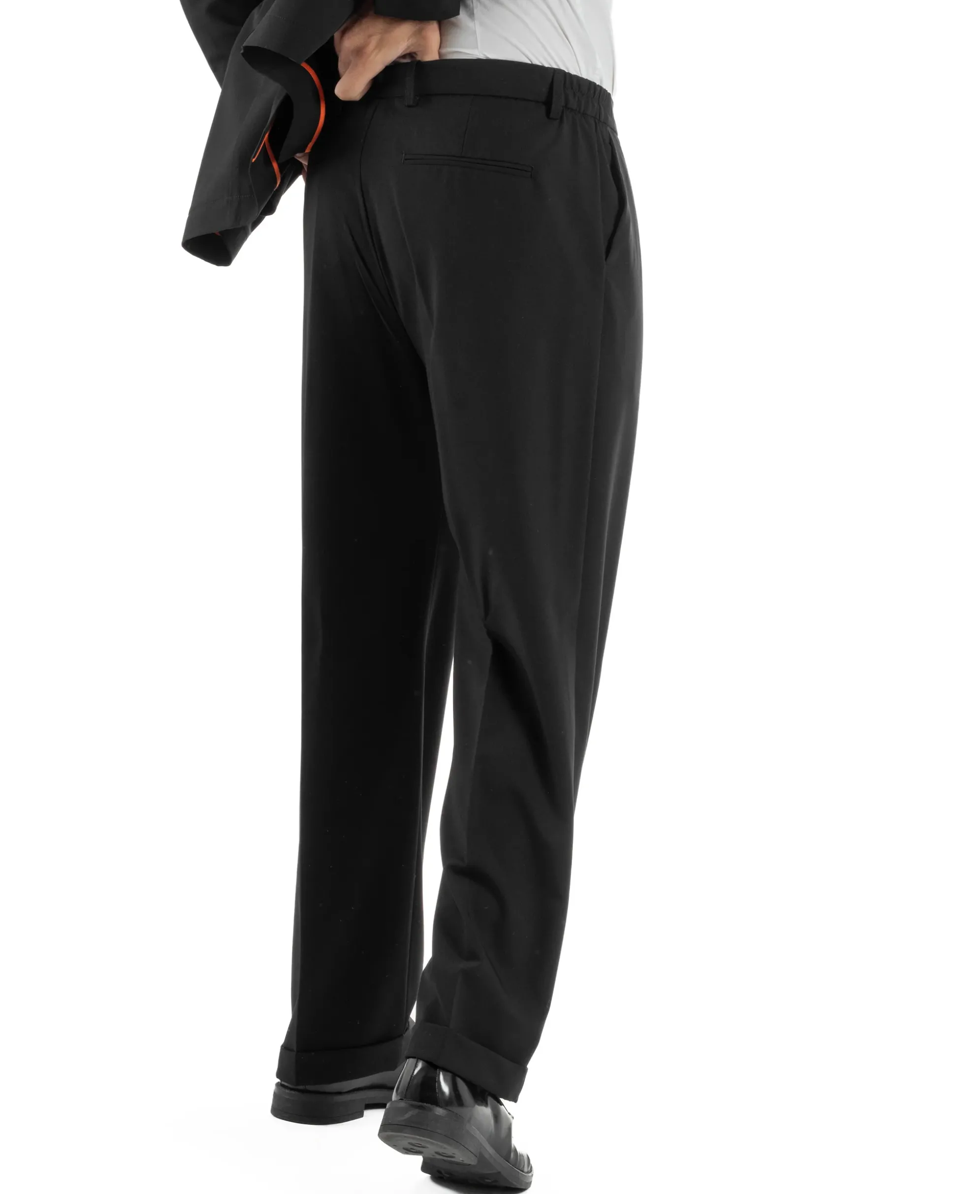 Abito uomo doppiopetto completo giacca 2 bottoni pantaloni baggy nero BlackSunday AE1263A
