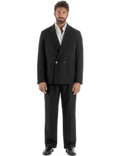 Abito uomo doppiopetto completo giacca 2 bottoni pantaloni baggy nero BlackSunday AE1263A