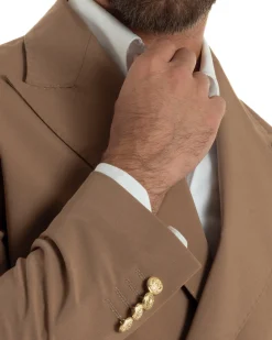Abito uomo doppiopetto completo oversize giacca bottoni oro pantaloni baggy marrone BlackSunday AE1260A