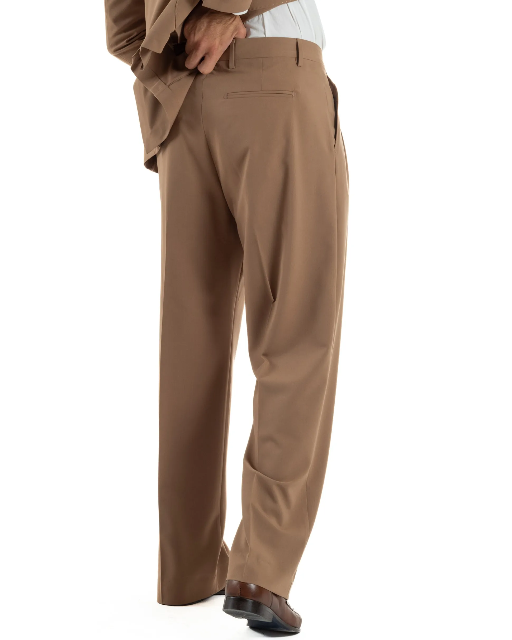 Abito uomo doppiopetto completo oversize giacca bottoni oro pantaloni baggy marrone BlackSunday AE1260A