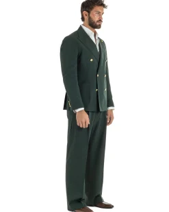 Abito uomo doppiopetto completo oversize giacca bottoni oro pantaloni baggy verde BlackSunday AE1261A