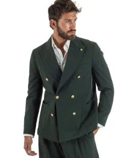 Abito uomo doppiopetto completo oversize giacca bottoni oro pantaloni baggy verde BlackSunday AE1261A