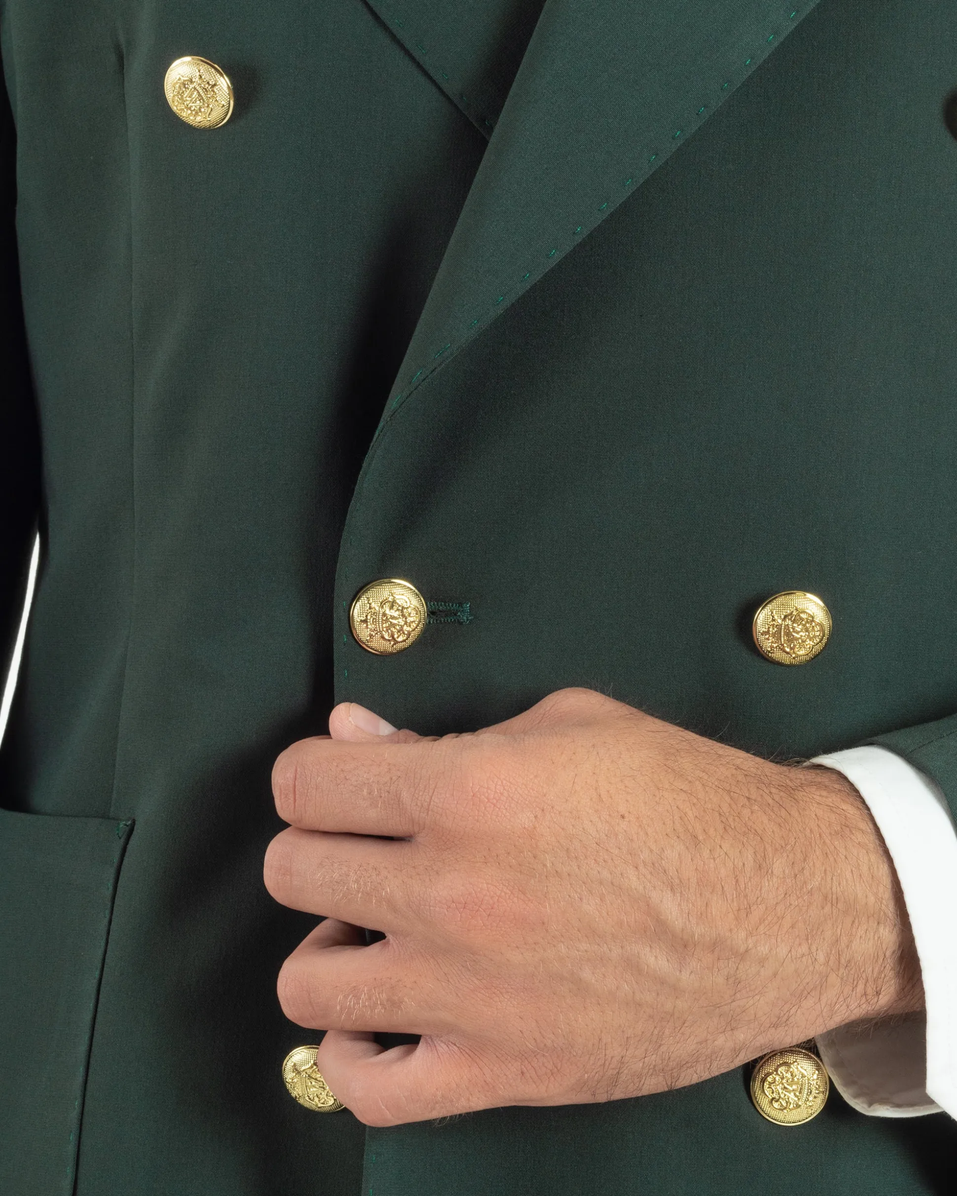 Abito uomo doppiopetto completo oversize giacca bottoni oro pantaloni baggy verde BlackSunday AE1261A